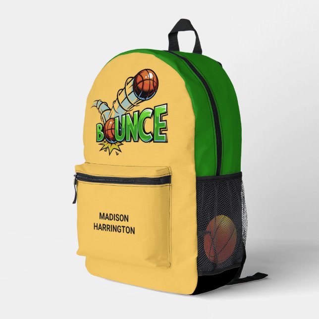 Custom name & colour BOUNCE Basketball Printed Backpack (Back Corner Right)