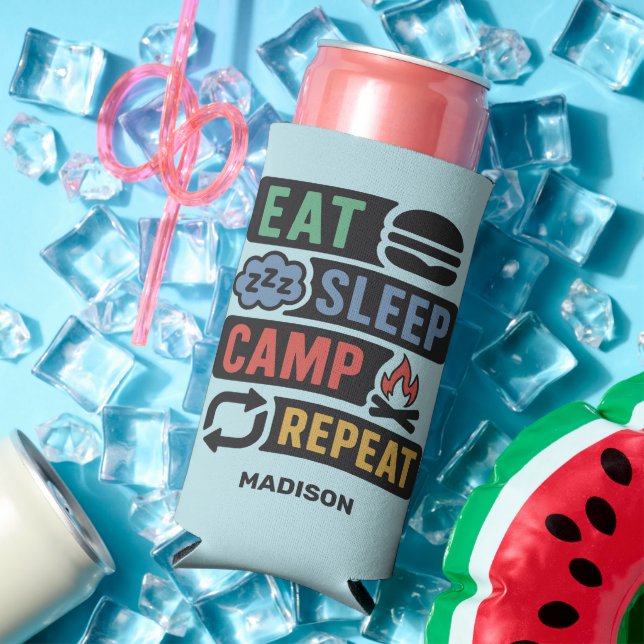 Custom Name & Colour Camping Seltzer Can Cooler (In Situ Summer)