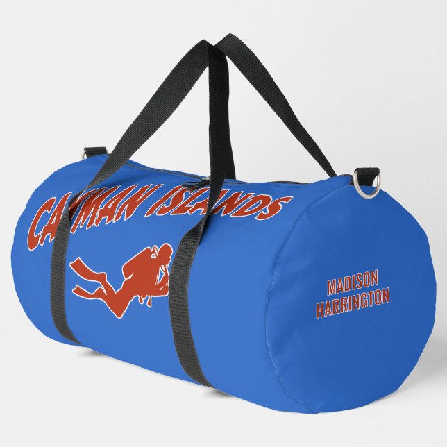 Custom Name & Colour Cayman Islands Scuba Diver Duffle Bag (Left Corner)