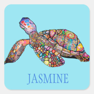 Custom Name/Colour Colourful Sea Turtle Sticker