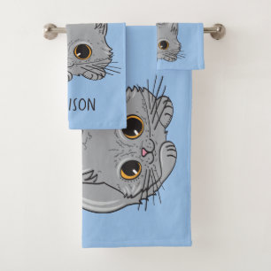 Custom name & colour Cute Kittens towel set