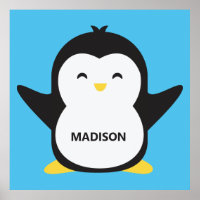 Custom name & colour cute penguin poster