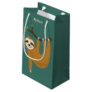 Custom Name & Colour Cute Sloth Small Gift Bag