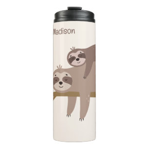 Custom Name & Colour Cute Sloth Thermal Tumbler