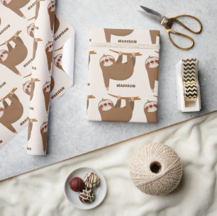 Custom Name & Colour Cute Sloth Wrapping Paper