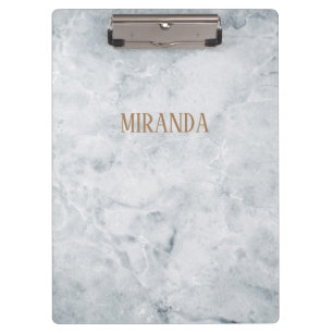 Custom Name/Colour Elegant White Marble Clipboard