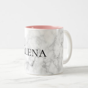 Custom Name/Colour Elegant White Marble Print Two-Tone Coffee Mug