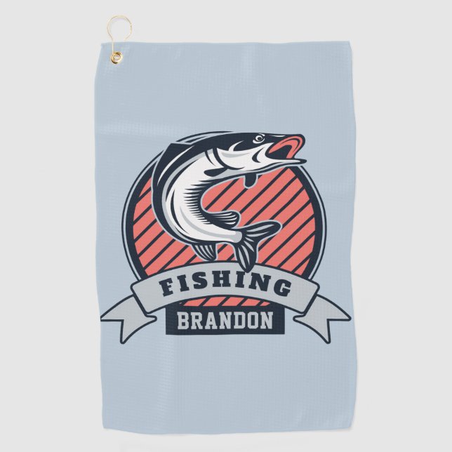 Custom name & colour Fisher golf towel (Front)