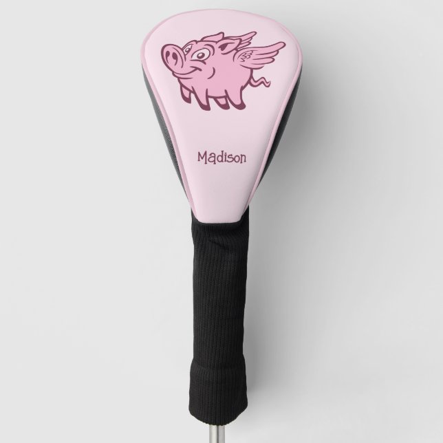 Custom Name & Colour Flying Pig Golf Head Cover (Front)