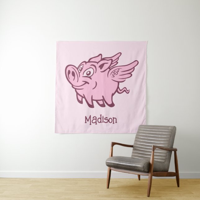 Custom Name & Colour Flying Pig Tapestry (In Situ)