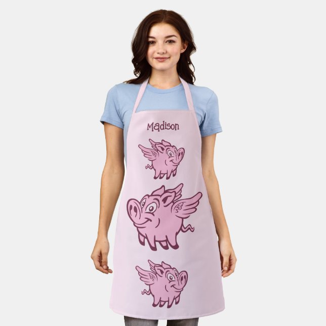 Custom Name & Colour Flying Pigs Apron (Worn)