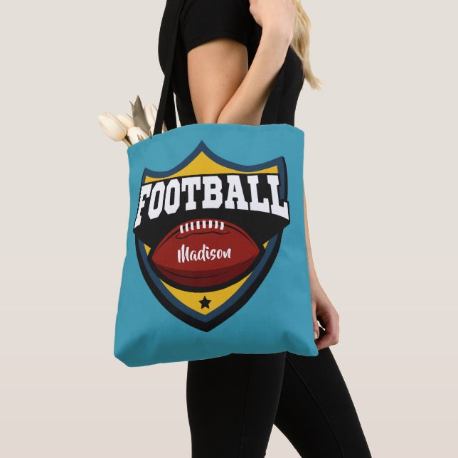 Custom name & colour Football Logo bags (Close Up)