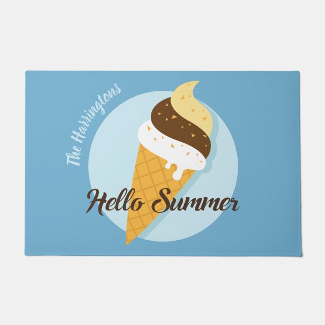 Custom name & colour Ice Cream Hello doormats (Front)