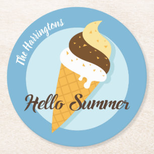 Custom name & colour Ice Cream Hello paper coaster