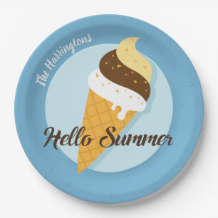 Custom name & colour Ice Cream Hello paper plates