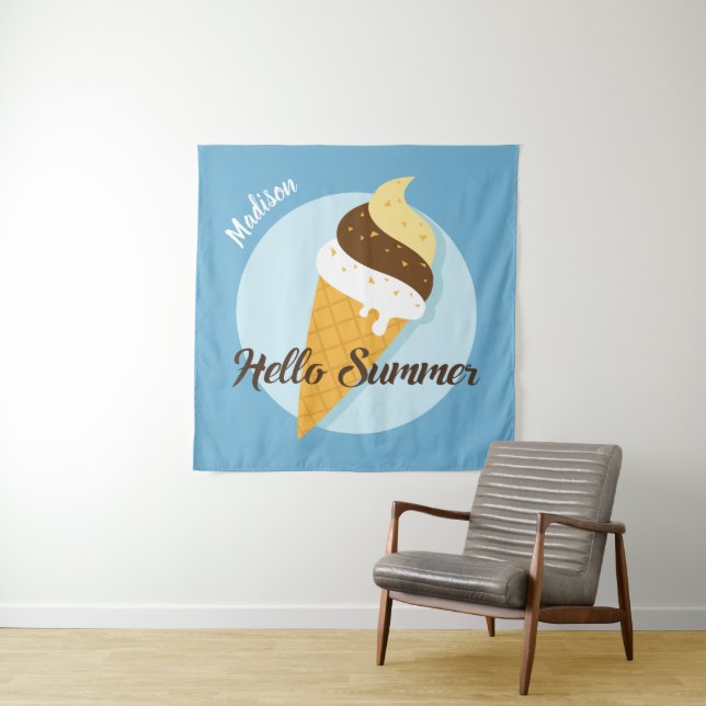 Custom name & colour Ice Cream Hello tapestry (In Situ)