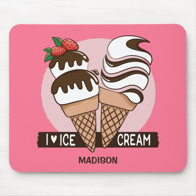 Custom name & colour Ice Cream Lover mousepad (Front)