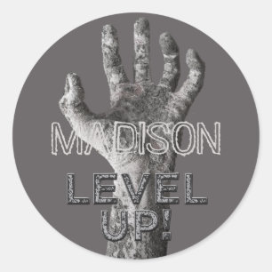 Custom name & colour "Level Up!" Zombie stickers