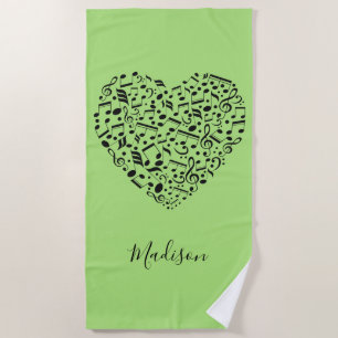 Custom name & colour Musical Heart beach towel