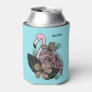 Custom Name & Colour Pink Flamingo Can Cooler