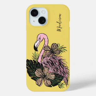 Custom Name & Colour Pink Flamingo iPhone 15 Case