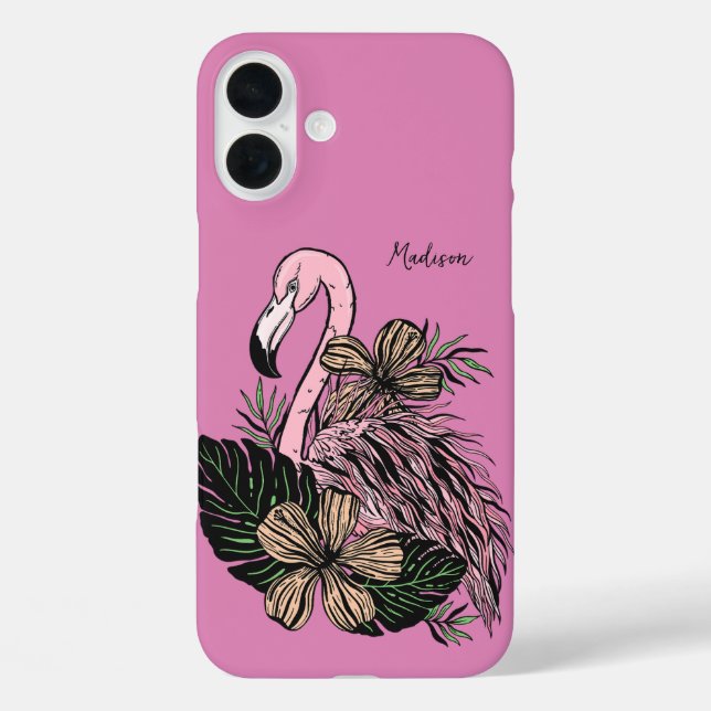 Custom Name & Colour Pink Flamingo Case-Mate iPhone Case (Back)