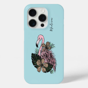 Custom Name & Colour Pink Flamingo iPhone 15 Pro Case