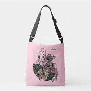 Custom Name & Colour Pink Flamingo Crossbody Bag
