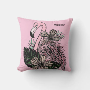 Custom Name & Colour Pink Flamingo Cushion