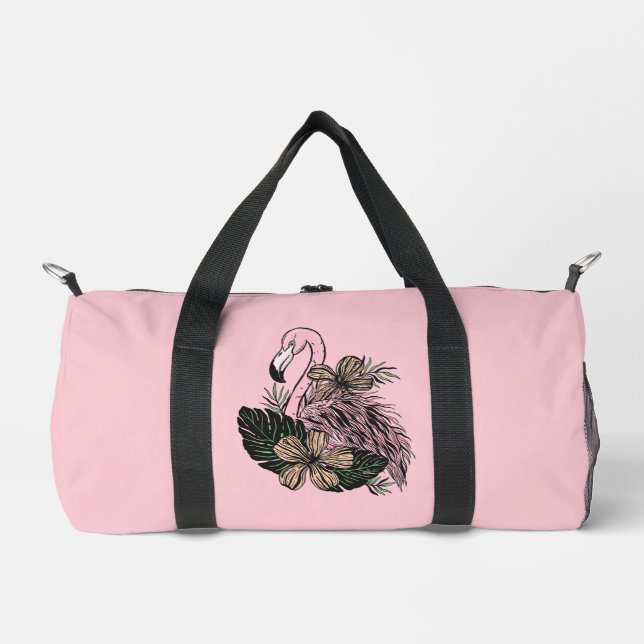 Custom Name & Colour Pink Flamingo Duffle Bag (Front)