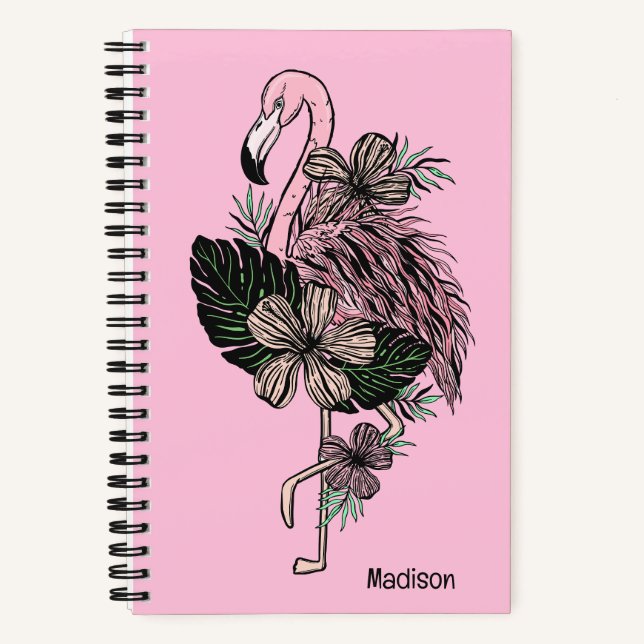 Custom Name & Colour Pink Flamingo Notebook (Front)