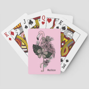 Custom Name & Colour Pink Flamingo Playing Cards