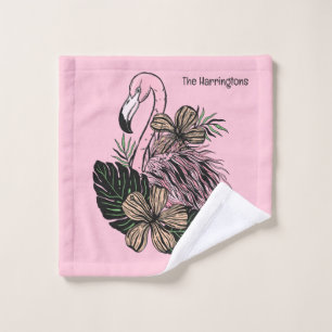 Custom Name & Colour Pink Flamingo Wash Cloth