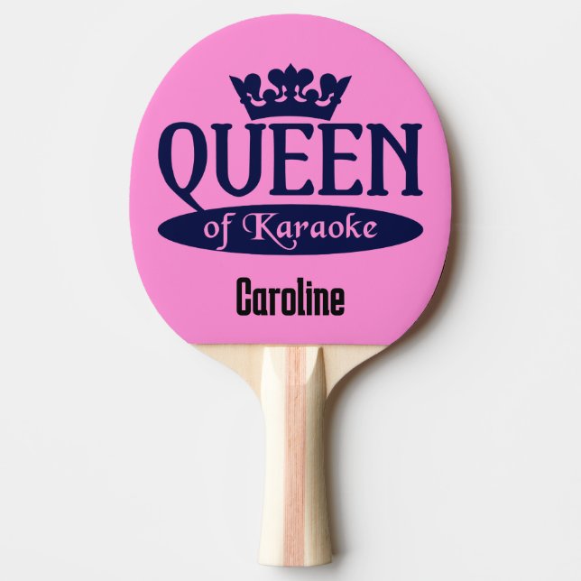 Custom Name & Colour Queen of Karaoke Ping Pong Paddle (Front)