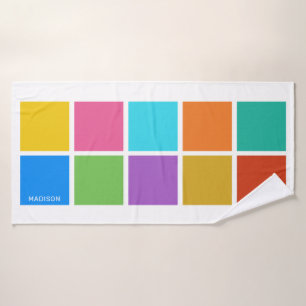 Custom name Colour Squares Bath Towel