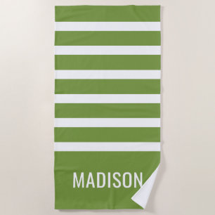 Custom name & colour striped beach towel