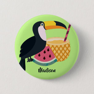 Custom name & colour Toucan Illustration 6 Cm Round Badge