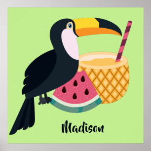 Custom name & colour Toucan Illustration Poster