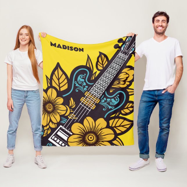 Custom Name & Colour Ukulele Fleece Blanket (In Situ)