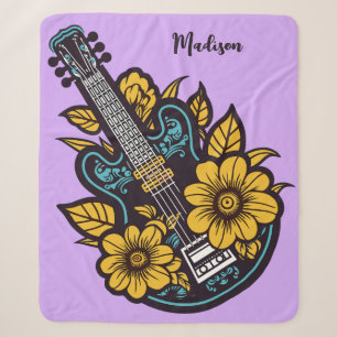 Custom Name & Colour Ukulele Sherpa Blanket