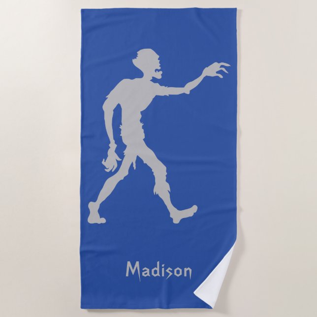 Custom name & colour Zombie beach towel (Front)