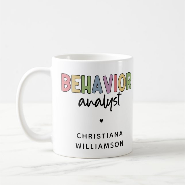 Custom Name Colourful Behaviour Analyst Coffee Mug (Left)