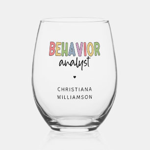 Custom Name Colourful Behaviour Analyst Stemless Wine Glass