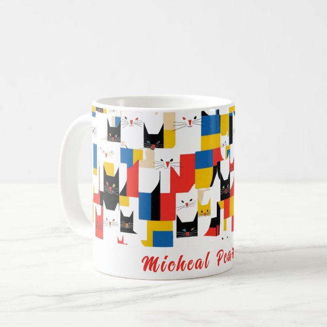 Custom Name Colourful Cat Pattern Mug (Front Left)