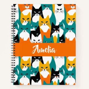 Custom Name Colourful Cats Notebook
