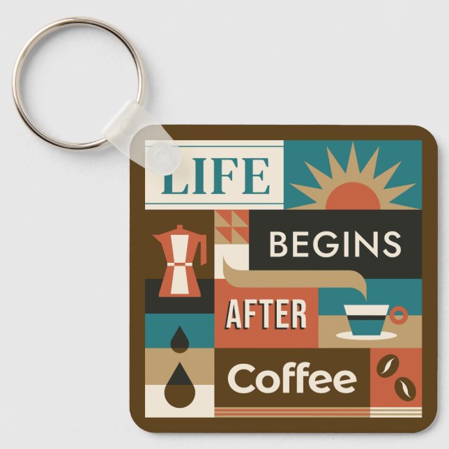 Custom Name Colourful Coffee Quotes Key Ring (Front)
