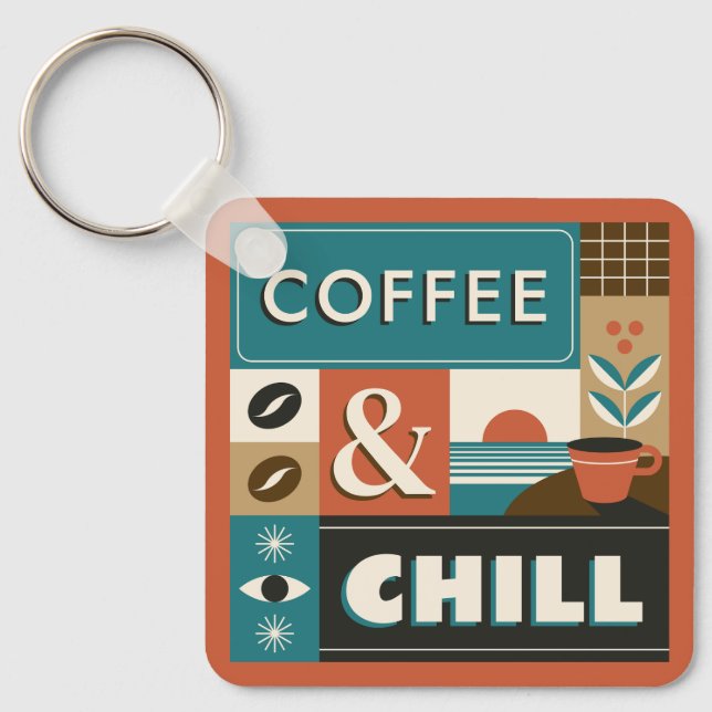 Custom Name Colourful Coffee Quotes Key Ring (Front)