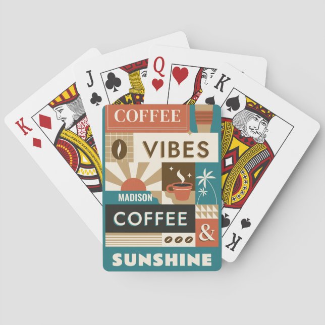 Custom Name Colourful Coffee Quotes Playing Cards (Back)