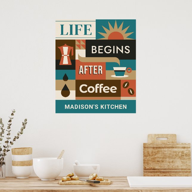 Custom Name Colourful Coffee Quotes Poster (Kitchen)