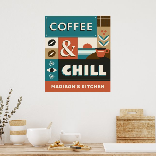Custom Name Colourful Coffee Quotes Poster (Kitchen)